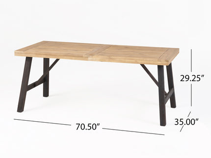 Outdoor Weather Resistant Dining Table With Slat Panel Design - Natural / Gray