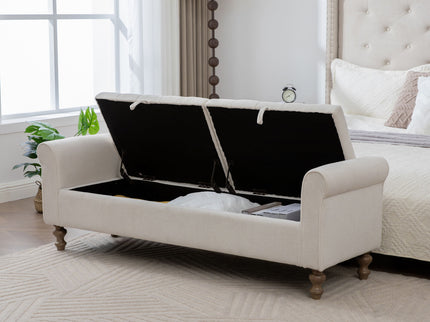 Modern Upholstered Storage Bench With Rolled Armrests]