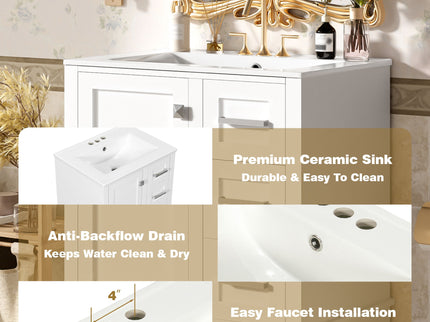 Bathroom Vanity, Modern Bathroom Cabinet With Sink Combo Set, Bathroom Storage Cabinet With A Soft Closing Door And 3 Drawers, Solid Wood Frame