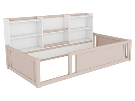 Platform Floor Bed With Guardrail Fence And Side Storage Shelves