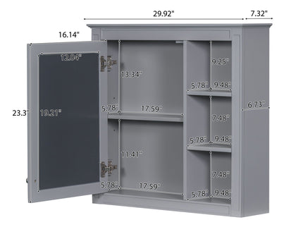 Bathroom Vanity With Top Sink, Freestanding Storage Cabinet With 2 Doors And 3 Drawers, Mirror Cabinet Included - Gray