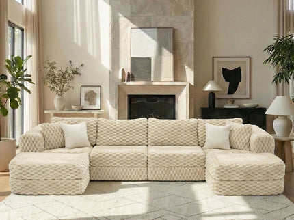 Modular Sectional Sofa, Boneless Couch With 2 Movable Ottomans