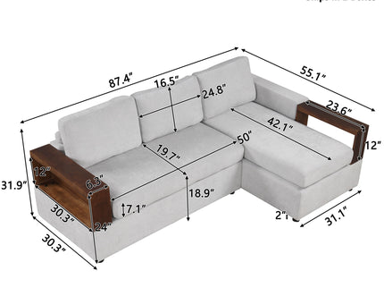 Sectional Sofa Upholstered Sofa Couch With Reversible Armrests For Living Room