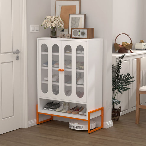 Modern Metal Shoe Cabinet With DoublebSided Doors And Adjustable Partitions