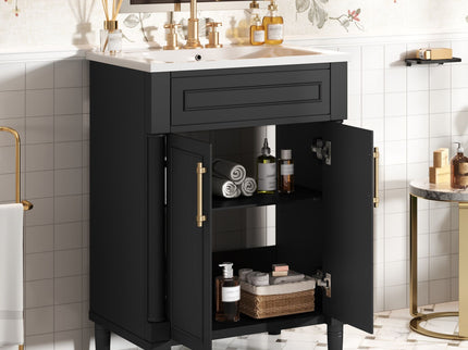Bathroom Vanity With Integrated Sink, 2 Door Cabinet, Single Sink For Small To Medium Bathrooms