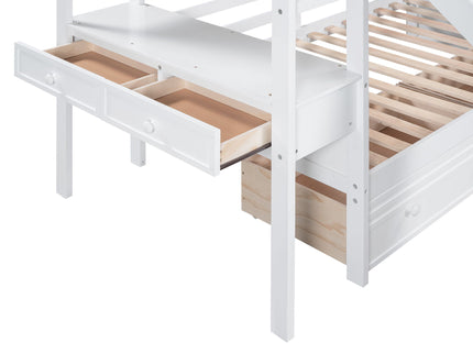Bunk Bed With Storage Staircase, Slide, Desk, Drawers, And Shelves