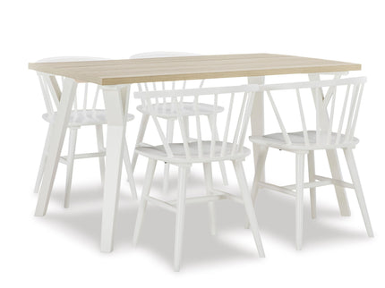 Roundhill - 5 Piece Dining Set, Dining Table With 4 Windsor Chairs - Brown / Antique White