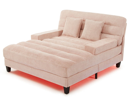 Chaise Bed Lounge Sofa Chair With Adjustable Backrest And LED Light Strip