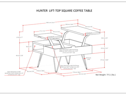 Hunter - Lift Top Square Coffee Table - Natural