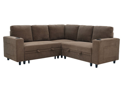 Upholstered L - Shape Sectional Sofa Bed With Pull Out Sleeper And Storage