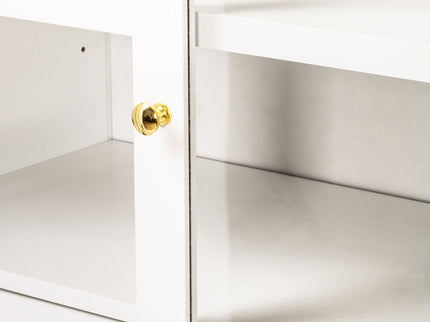 Fluted Tall Arched Pantry Cabinet With Adjustable Shelves, Glass Door & Hidden Drawer For Kitchen
