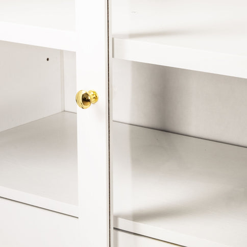 Fluted Tall Arched Pantry Cabinet With Adjustable Shelves, Glass Door & Hidden Drawer For Kitchen