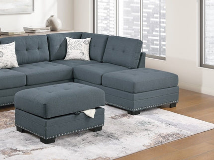 L - Shaped Sectional Sofa Set With Storage Ottoman, Tufted Upholstery Nailhead Trim