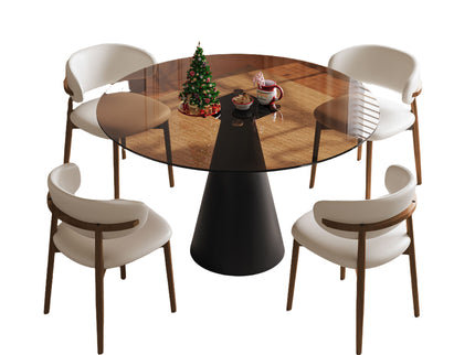 Round Dining Table - Black / Brown - Tempered Glass