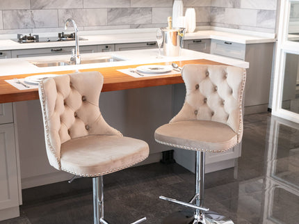 Swivel Barstools Adjusatble Seat Height From 25-33", Modern Upholstered Base Bar Stools With Backs Comfortable Tufted For Home Pub And Kitchen Island (Set of 2)