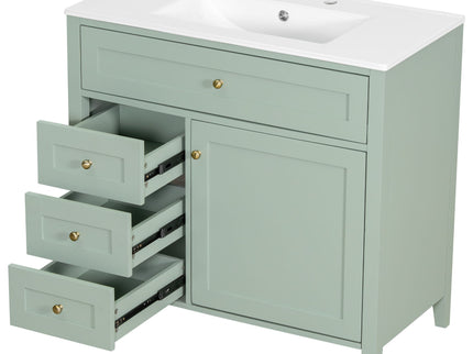 Bathroom Vanity With Sink, 3 Drawers & Cabinet With Adjustable Shelves