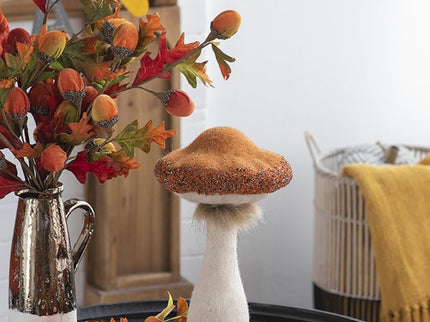Mushroom Holiday Ornament, For Harvest Festival Fall Festival & Thanksgiving Table Decorations (Set of 2) - Beige / Orange