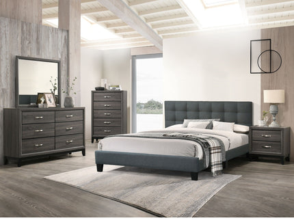 California King Size Tufted Headboard Platform Bedframe, Bedroom Furniture - Charcoal