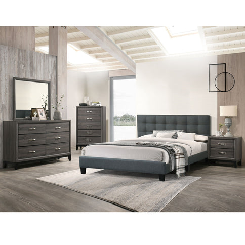 California King Size Tufted Headboard Platform Bedframe, Bedroom Furniture - Charcoal