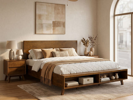 Platform Bed Frame With Footboard Storage