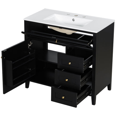 Bathroom Vanity With Sink, Cabinet With 3 Drawers And Adjustable Shelf