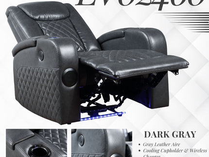 Alair - Leather Aire Power Motion Recliner With Bluetooth, Wireless Charger Cupholder - Dark Gray