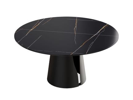 Modern Artificial Stone Round Carbon Steel Base Dining Table, Can Accommodate 6 People - Black / Gold