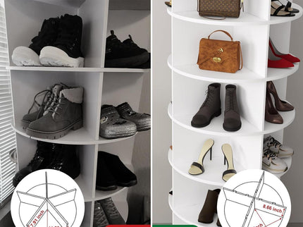 8 Tier Rotating Shoe Rack Tower, 360 Degree Spinning Shoe Organizer And Storage Carousel For Closet Or Entryway - White