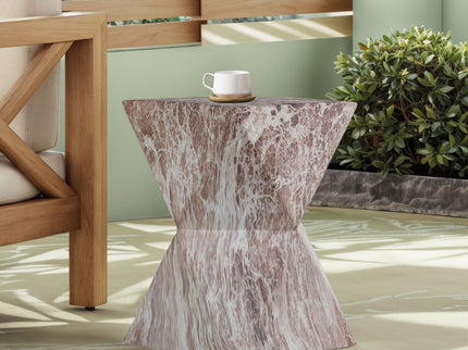 Round Outdoor Geometric End Table - Marble