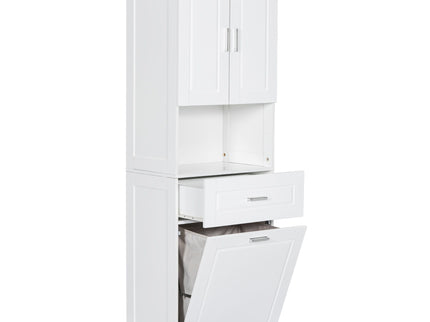 Tall Bathroom Cabinet With Tilt-Out Laundry Basket And Upper Storage