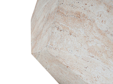 Outdoor / Indoor Lightweight Concrete Side Table, Hexagonal Round Travertine Accent Table - Beige
