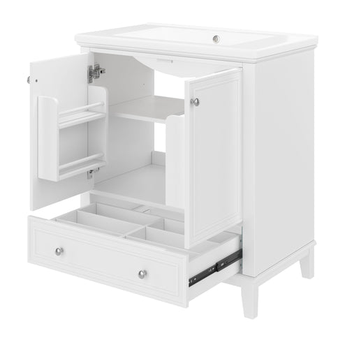 30" Bathroom Vanity With Sink Combo Undermount Sink, Cabinet With Doors And Drawer - White