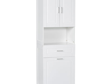 Tall Bathroom Cabinet With Tilt-Out Laundry Basket And Upper Storage