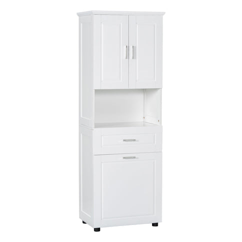 Tall Bathroom Cabinet With Tilt-Out Laundry Basket And Upper Storage