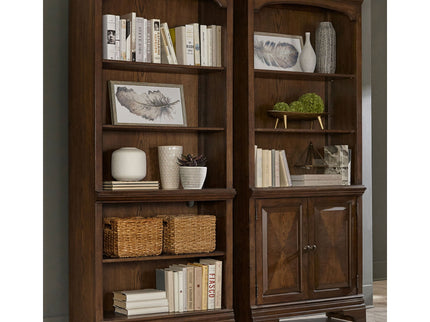 Stigham - Bookcase With 2 Door Cabinet, Adjustable Shelves, Cable Management - Oak