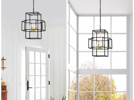 4 Light Metal Lantern Tiered Pendant Hanging Light Fixtures, Industrial Farmhouse Adjustable Height Chandeliers For Dining Room Hallway Foyer Entryway (E12 Bulbs Not Included)