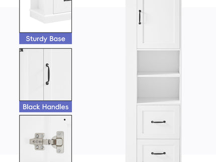 Freestanding Bathroom Storage Cabinet With Adjustable Shelves And Side Hooks Board, Rectangle Design