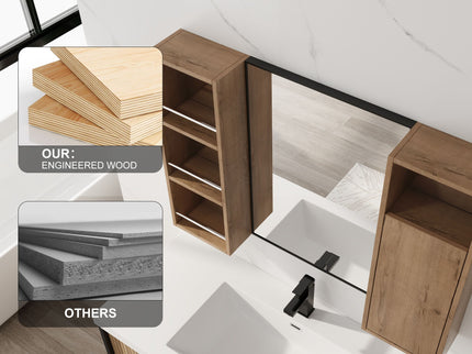 39.4" Wall Mounted Bathroom Cabinet With Storage And - Imitative Oak