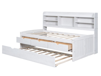 Captain Bed With Built In Bookshelves, 3 Storage Drawers, And Trundle