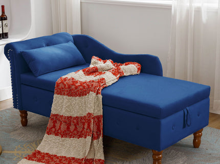 Chaise Lounge Indoor, Lounge Chair For Bedroom With Storage & Pillow, Modern Upholstered Rolled Arm Chase Lounge For Sleeping With Nailhead Trim For Living Room Bedroom Office