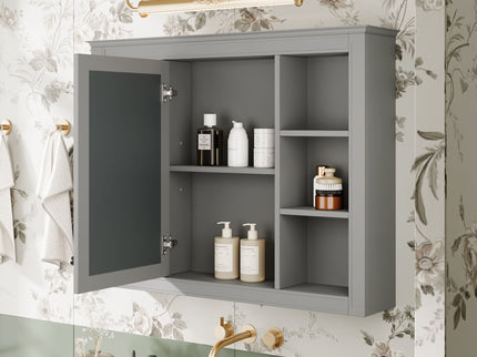 Wall Mounted Medicine Cabinet With Mirror, Storage Cabinet Featuring 6 Open Shelves And Adjustable Interior