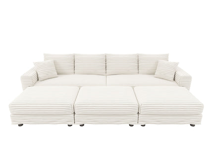 Deep Seat Convertible Sofa With Soft Pillows And Ottomans