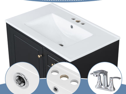 Freestanding Bathroom Vanity With Sink, Soft Close Door, 3 Drawers