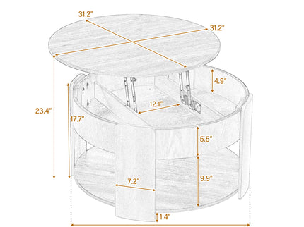Round Lift Top Coffee Table With Hidden Storage