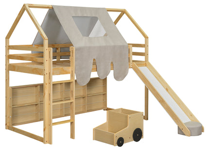 Loft Bed With House Shaped Frame And Tent