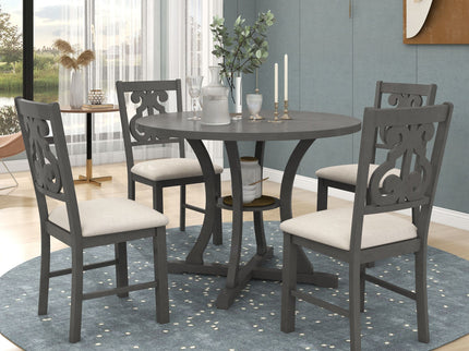 5 Piece Round Dining Table And Chair Set With Unique Legs And Hollow Chair Back