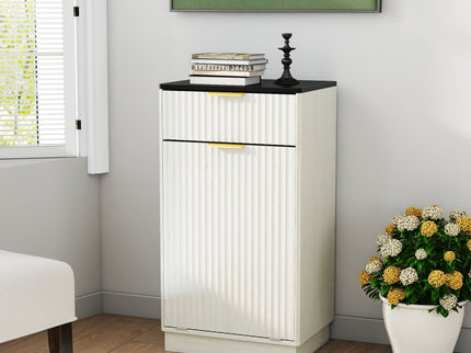 Tilt Out Trash Can Cabinet With Wave Textured Drawer & Pull Out Bin