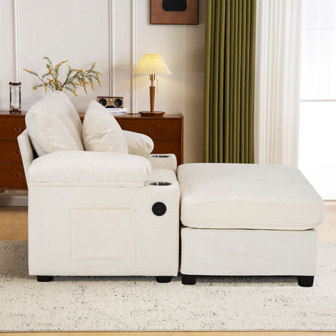 Fabric Sofa Bed With Cupholders And USB Charging Ports Chair For Living Room