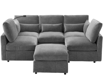 Modern Modular U-Shaped Sofa Bed With Movable Ottoman, USB Ports, Phone Holder
