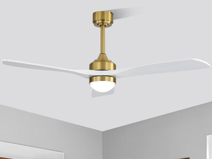 52" Ceiling Fan With Light And DC Motor, Flush Mount / Downrod, Ideal For Living Room - Gold / White
